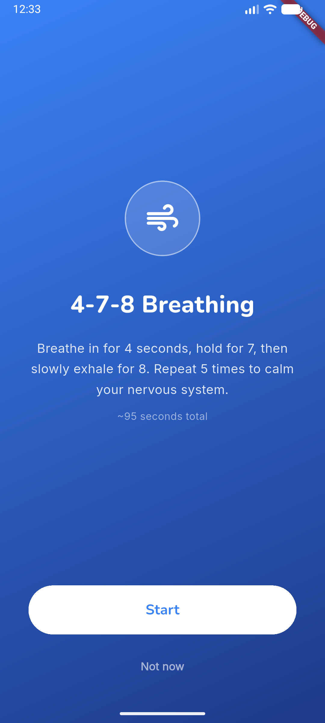 Panic button breathing exercise screen